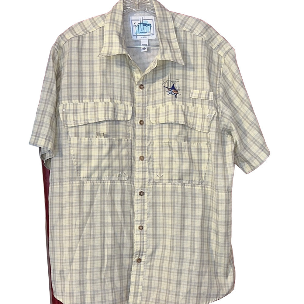 Guy Harvey AFTCO Cream and Blue Casual Button Down Shirt M